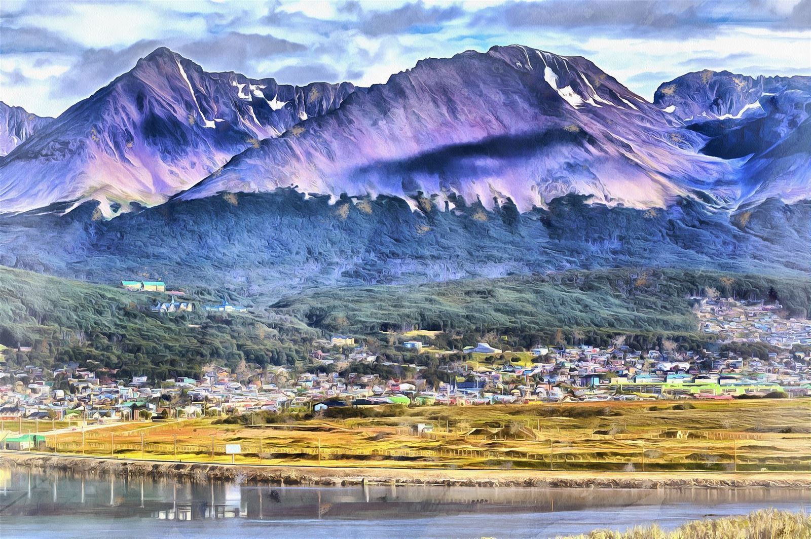 Landschaft mit bunter Malerei